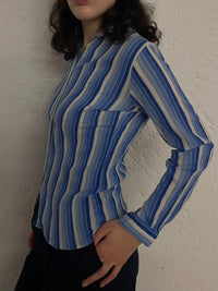 Vintage Daniel Duval Shirt Blue White Striped Unisex – M