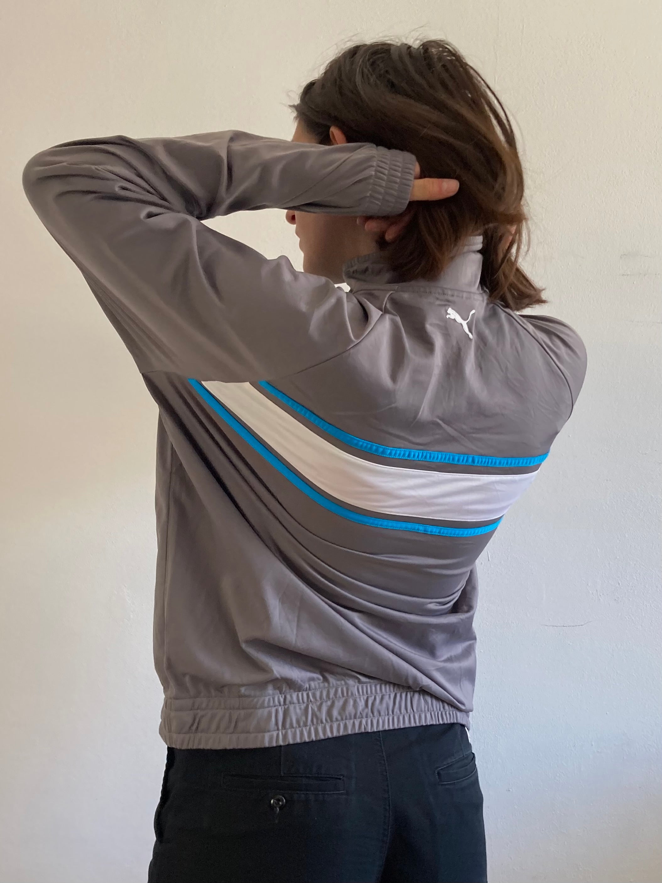 Track Jacket Vintage Y2K Puma Grey Blue Logo Unisex – L