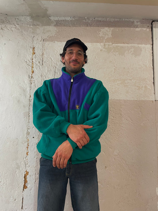 Vintage Fleece Jacket Cotton Blend Made in France Green Unisex – XL