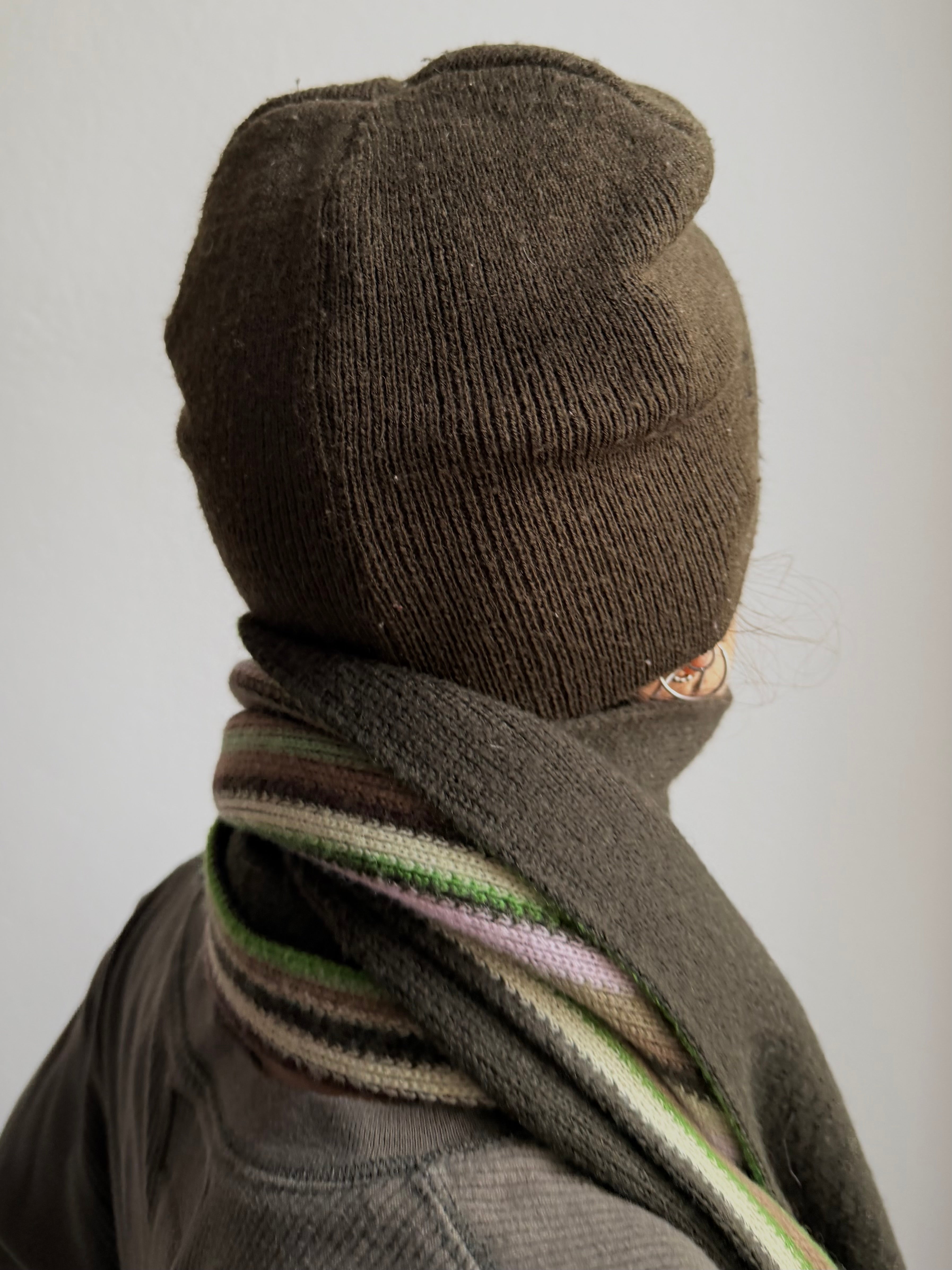 Beanie Brown and Dark Green Unisex - One Size