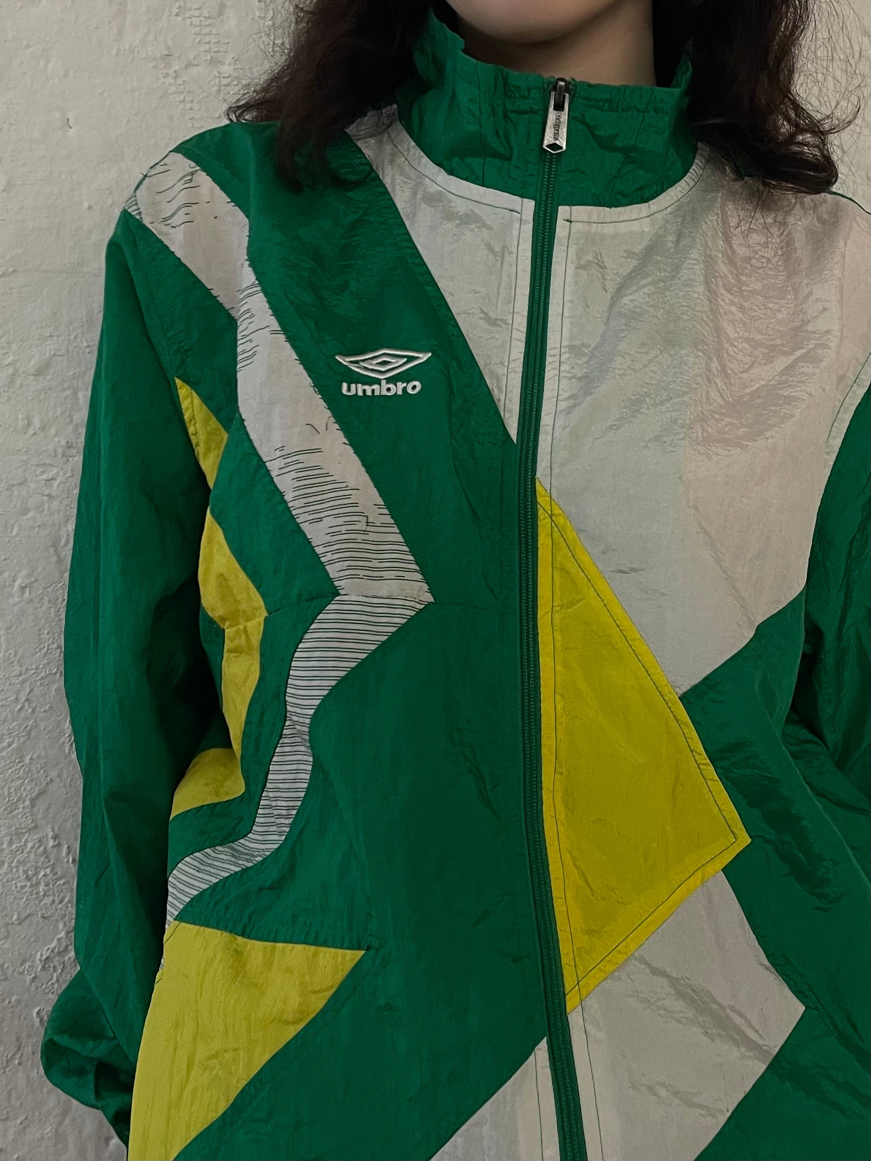 Vintage Umbro Lightweight Long Sleeve Sports Jacket Green White – L