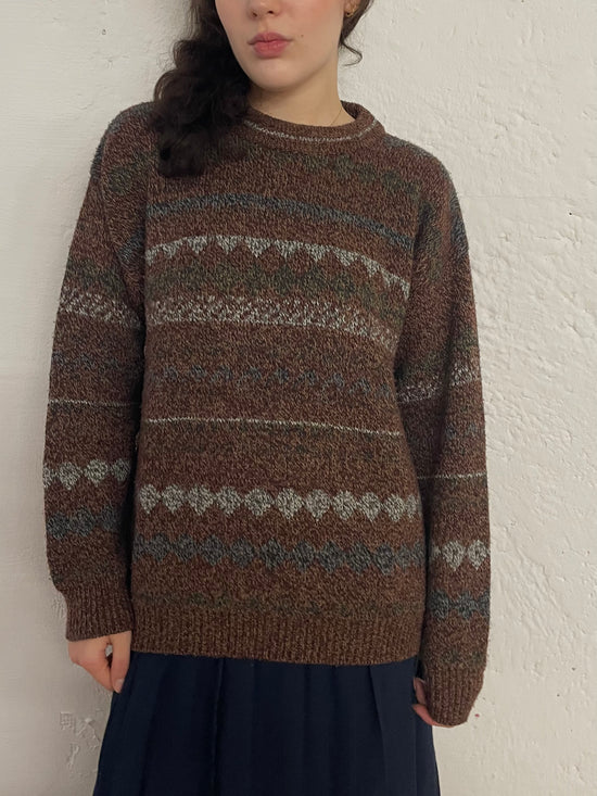 Vintage Oversized Wool Sweater Brown – M