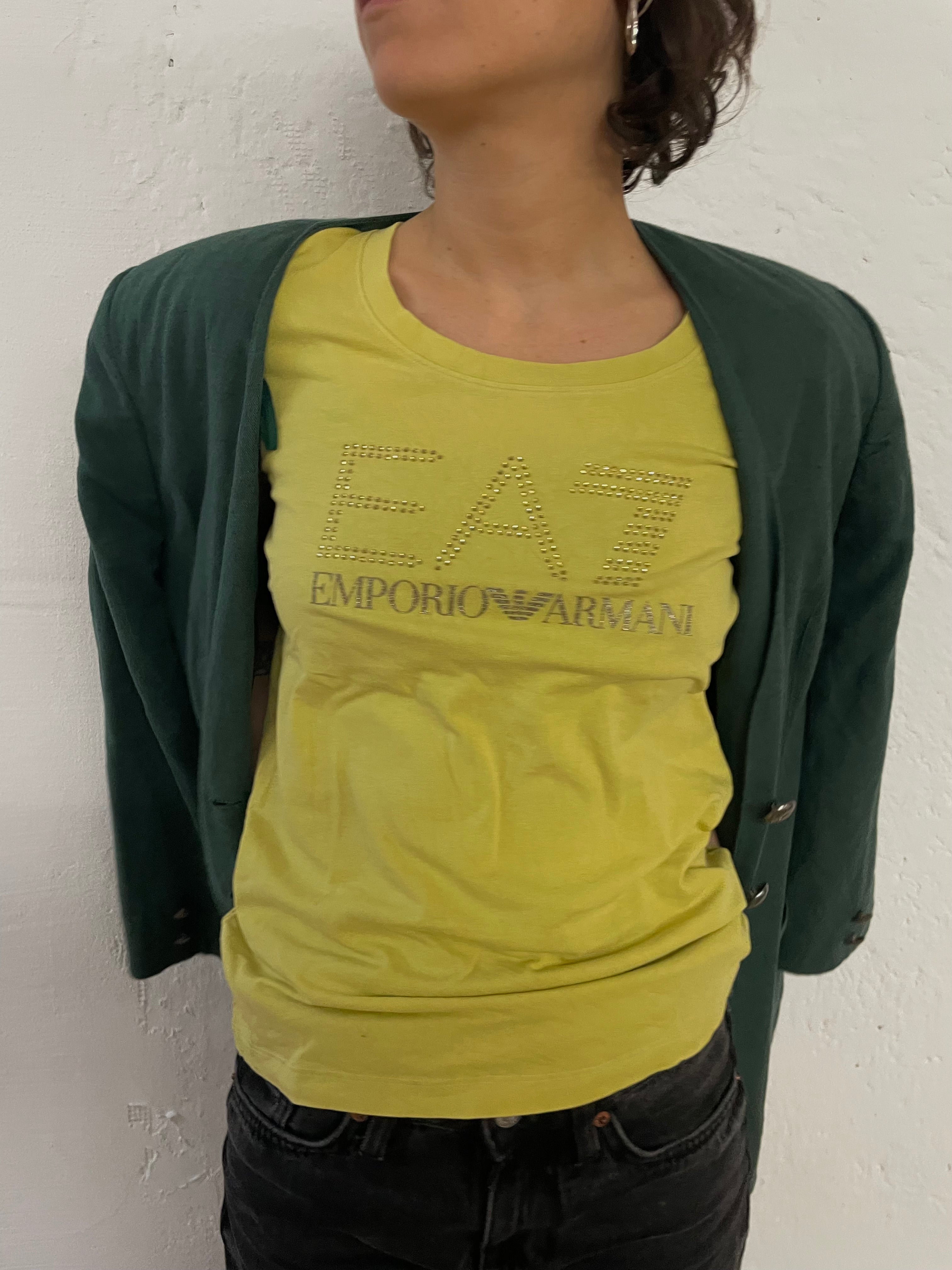 Vintage Armani T-Shirt Glitter Print & Rhinestones Front – S/M