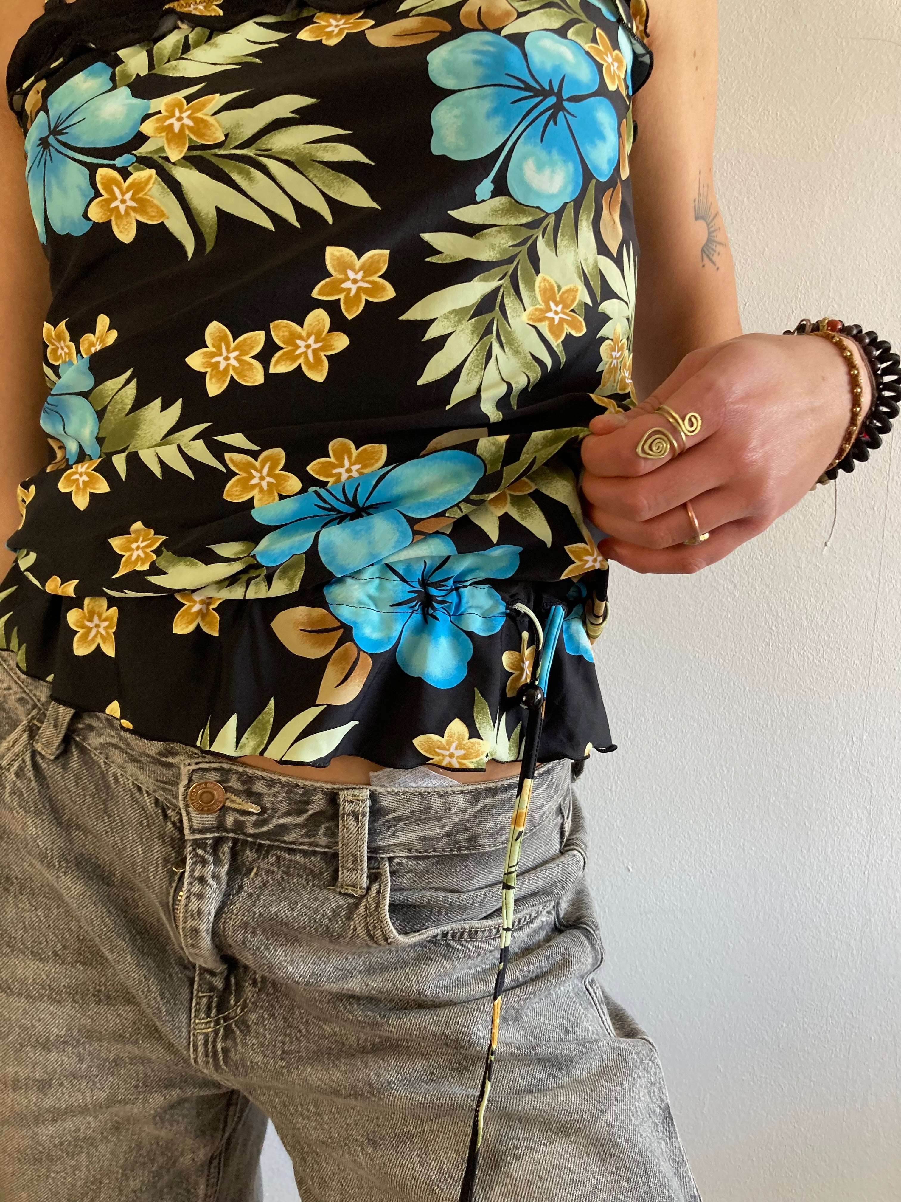 Spaghetti Top Vintage Y2K Floral Lace Lightweight Women – M