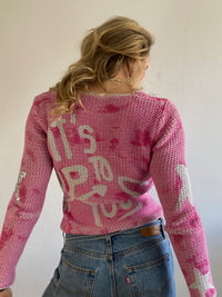 Jacket Knit GRACE Vintage Y2K Glitter Sleeves Back Print Layering Women – S/M
