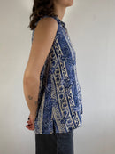 Vest Vintage Floral Button-Up Blue Layering Knit Sleeveless Women – M