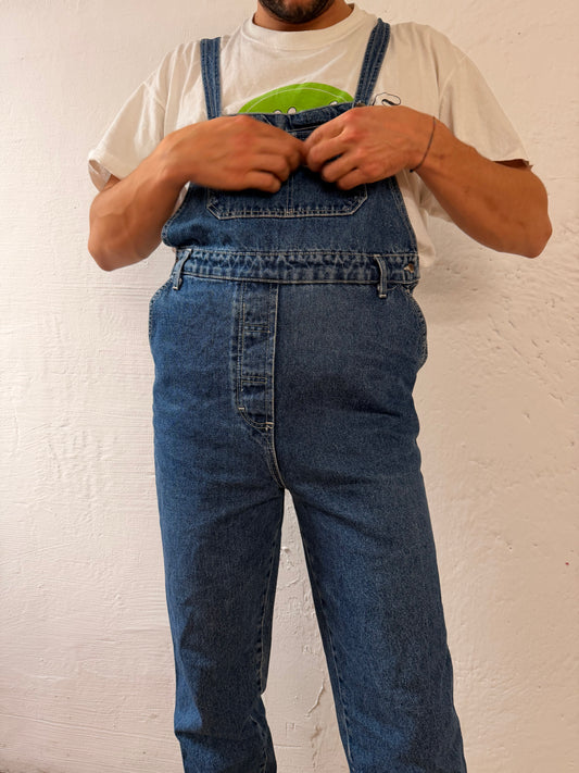 Denim Overalls Connex Blue Adjustable Side Buttons Unisex – L