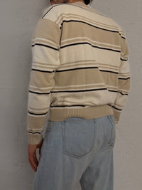 Basic Line Striped Longsleeve Sweater Beige 100% Cotton – L