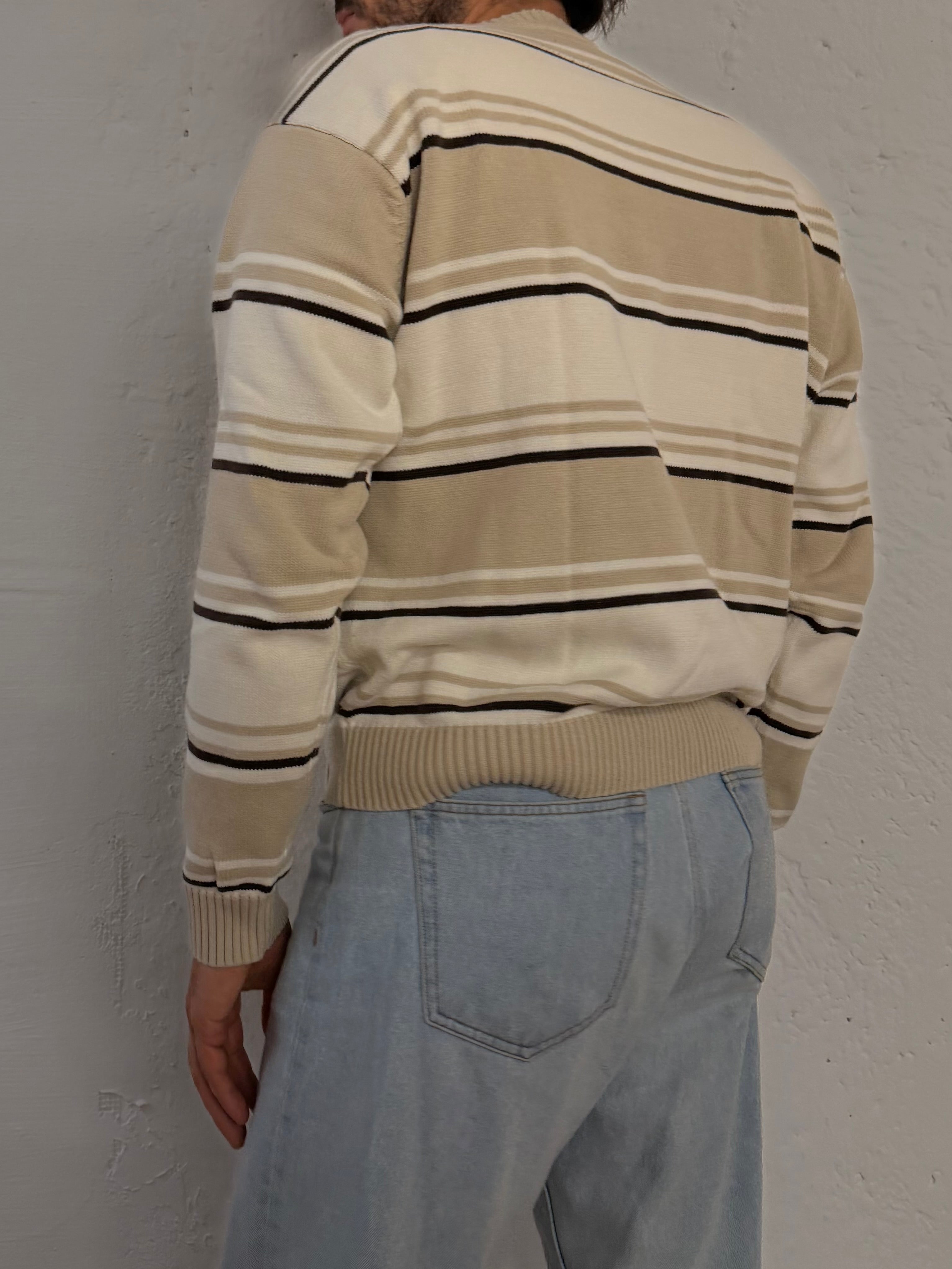 Basic Line Striped Longsleeve Sweater Beige 100% Cotton – L