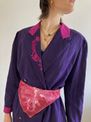 Coat Vintage Purple Floral Embroidered Collar Trench Women – M