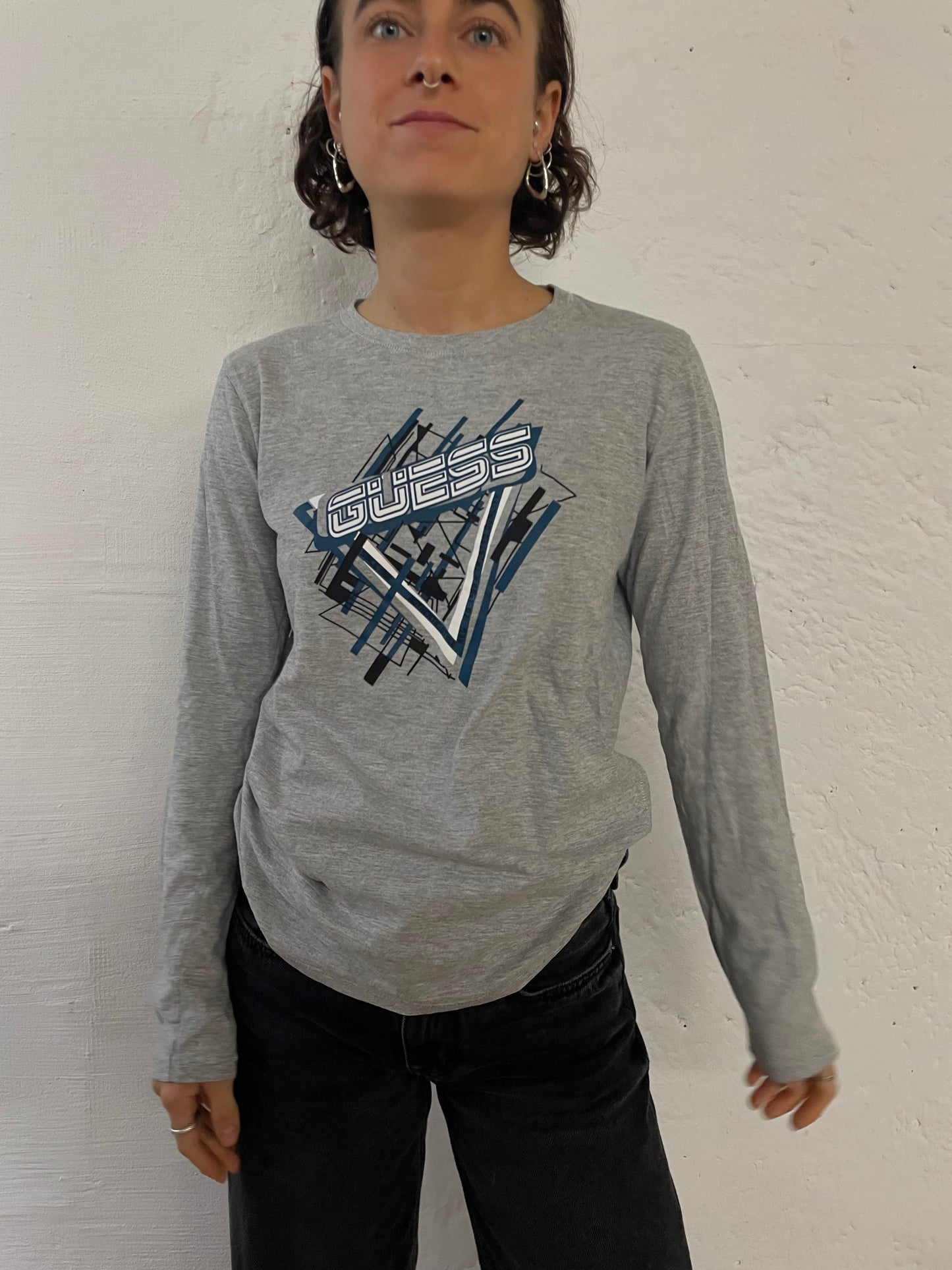 Guess Long Sleeve Shirt Front Print Grey – S