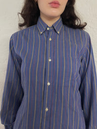Vintage Shirt Blue Striped Pierre Clarence & Long Sleeve – M