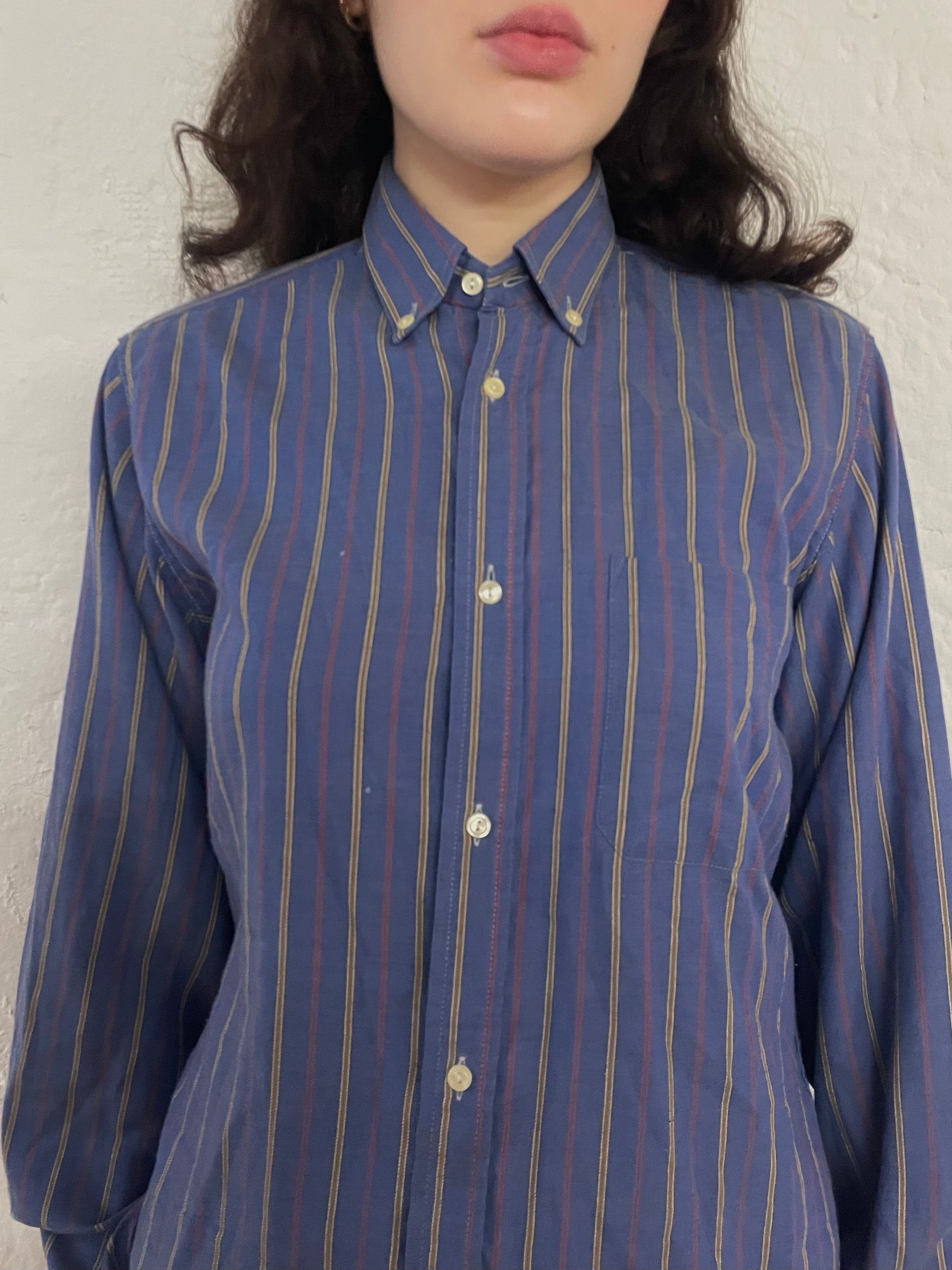 Vintage Shirt Blue Striped Pierre Clarence & Long Sleeve – M