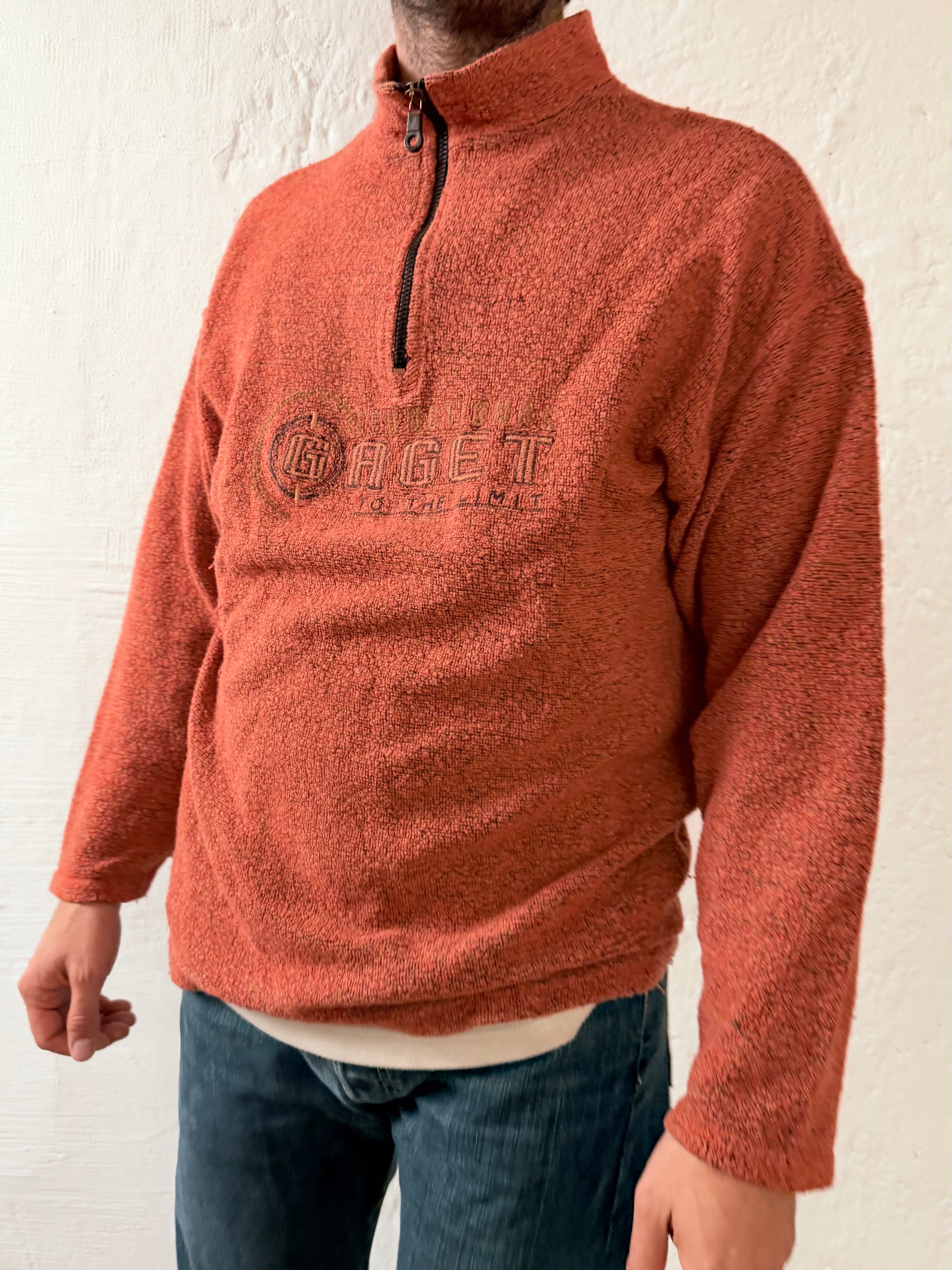 Vintage Zip Wool Pullover Giramondo Orange Front Stitching – L
