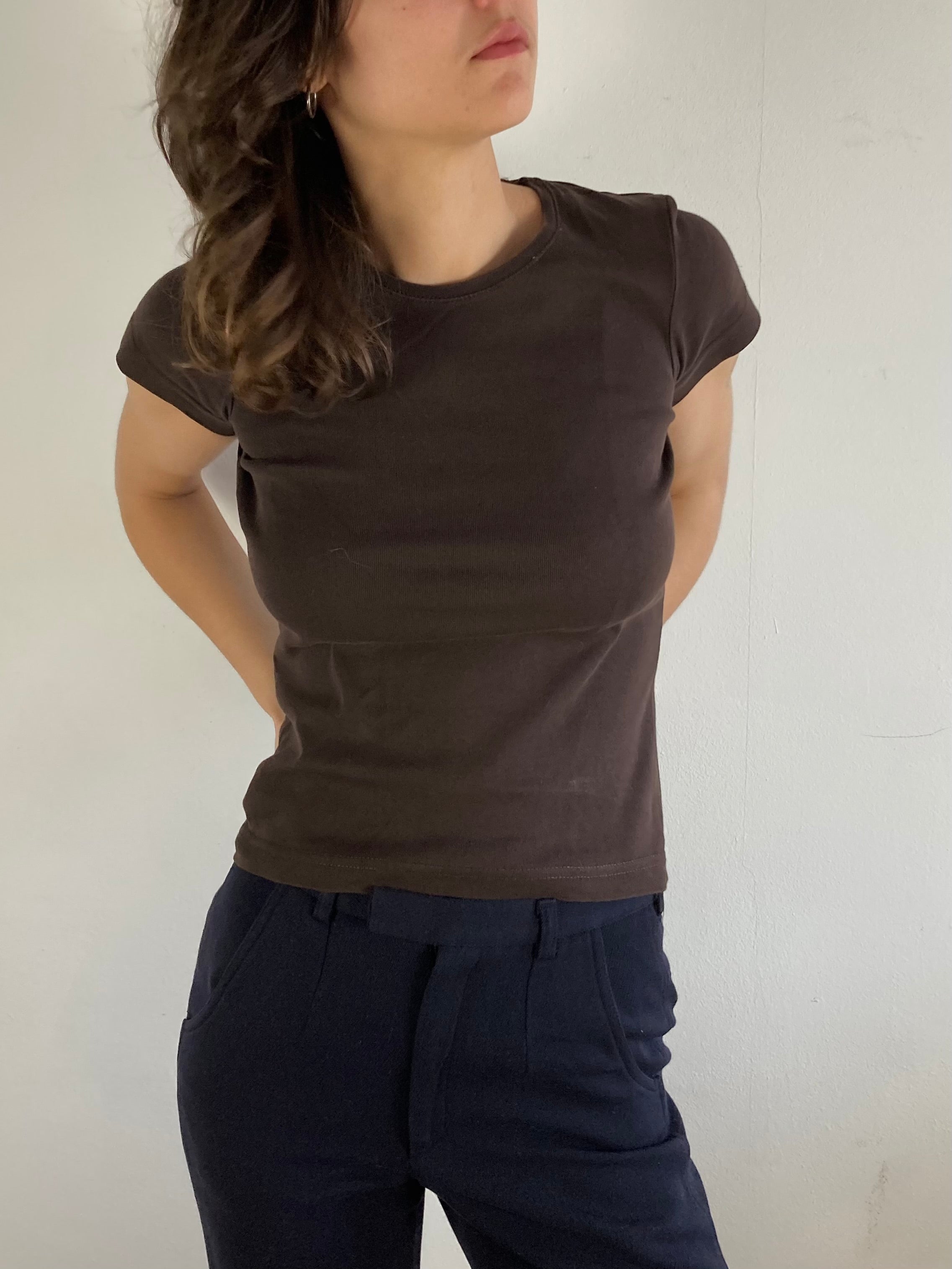 Top S.Oliver Brown Short Sleeve Basic Minimal Slim Fit – S