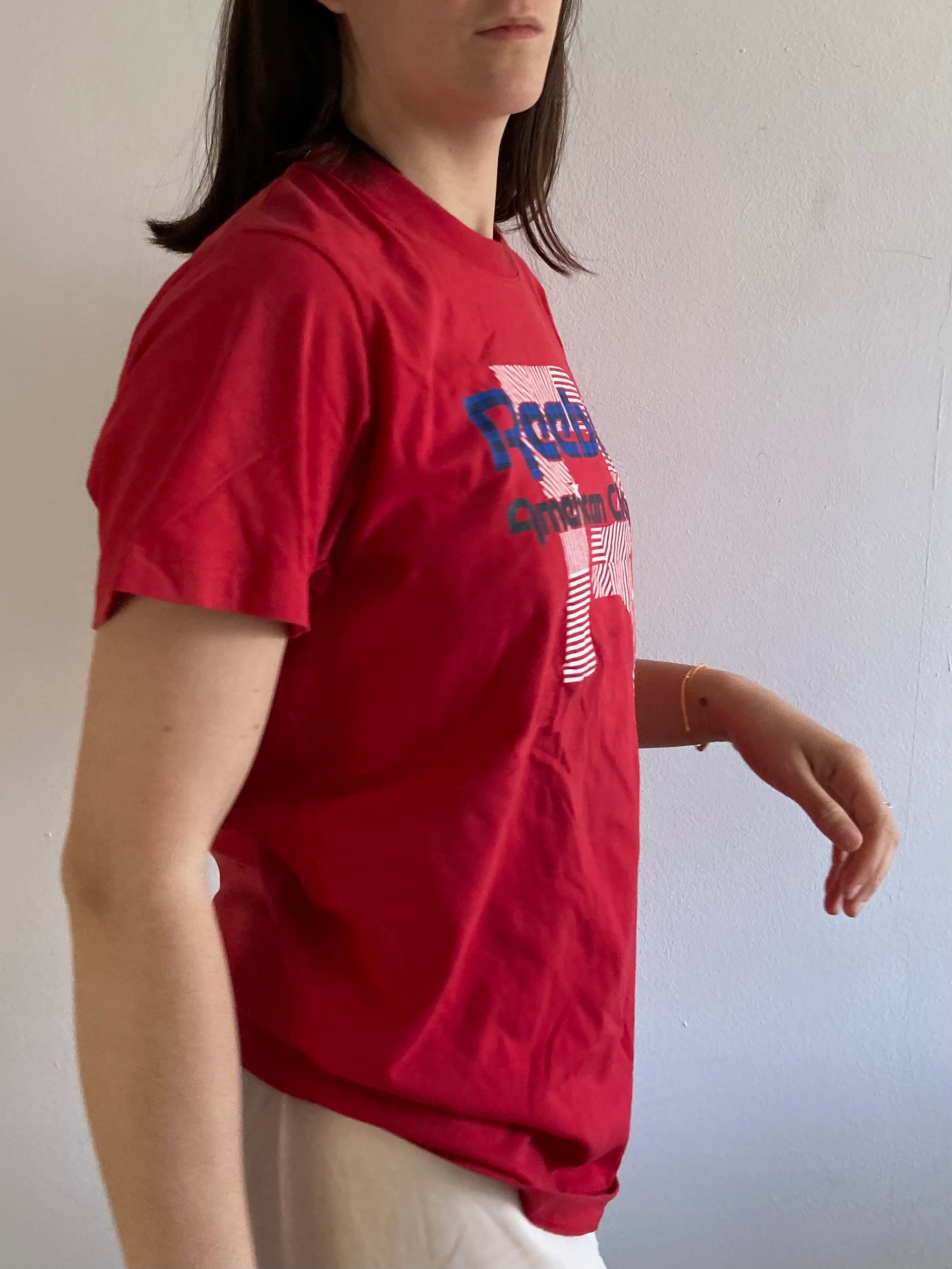 T-Shirt Vintage Reebok Front Print Sport Red Unisex – XL