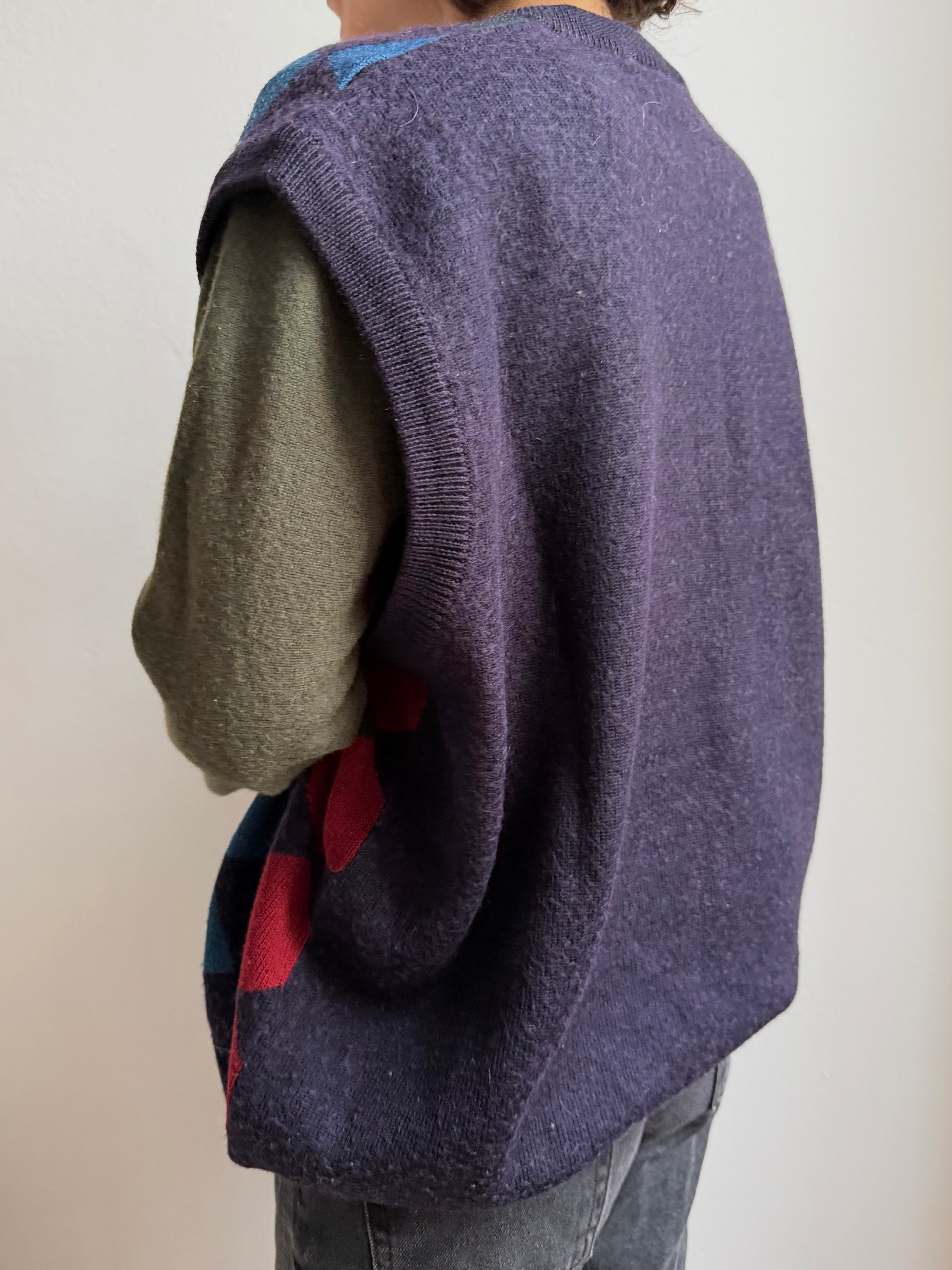 Vintage Uockey Wool Pullunder Red Green and Blue Unisex - XXL