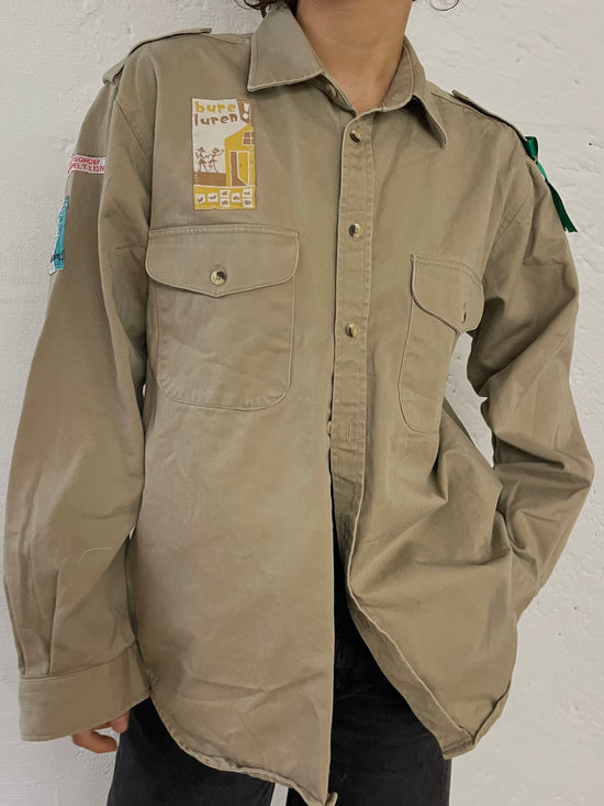 Autumn Style Brown/Grey Jacket - Patches Front & Back – M