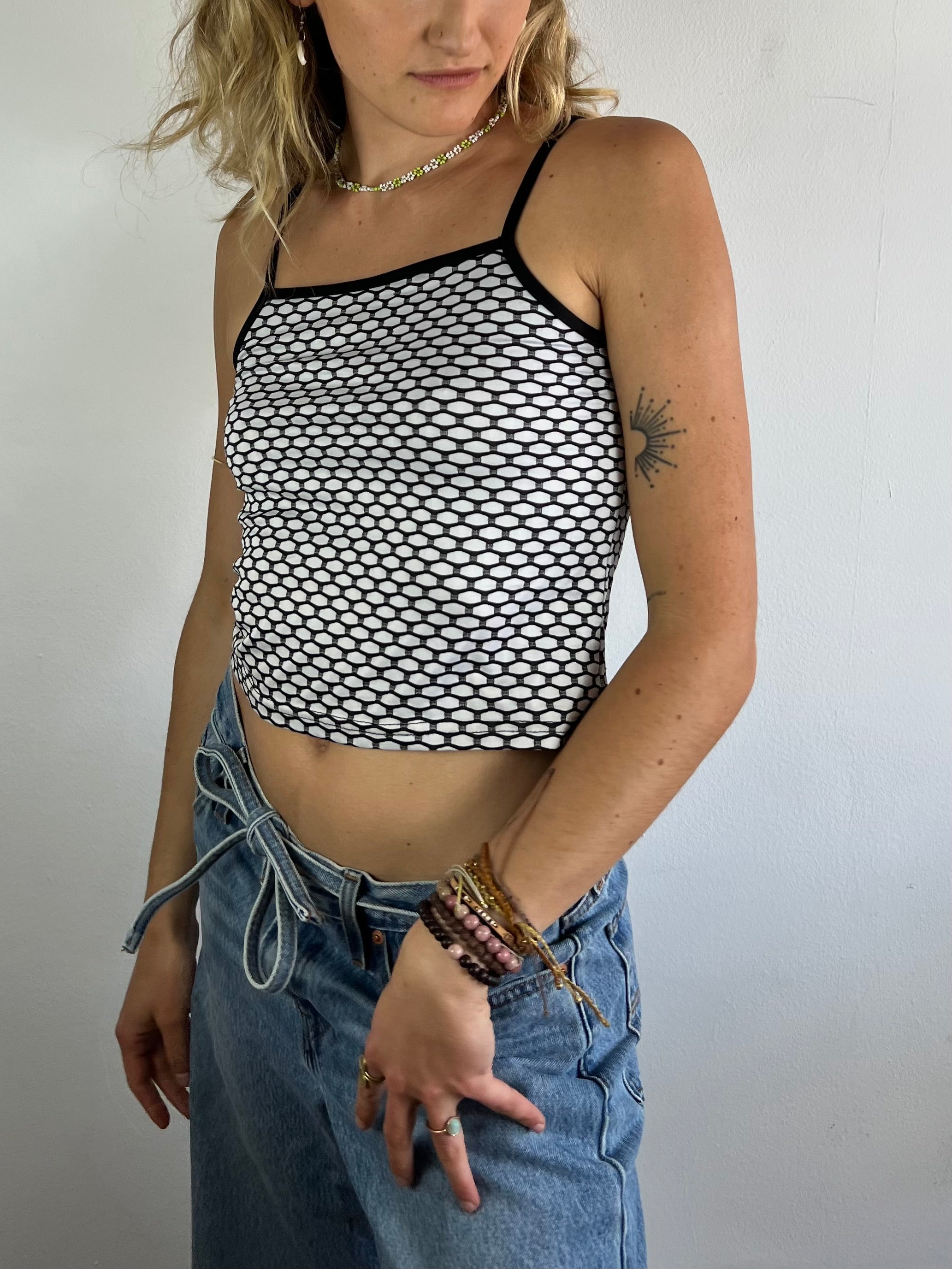 Top Shirt Summer Spaghetti Top Black White Slim Fit – S
