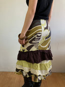 Skirt Vintage Y2K Brown Cream Yellow Ochre Patterned Cotton-Blend Women – S
