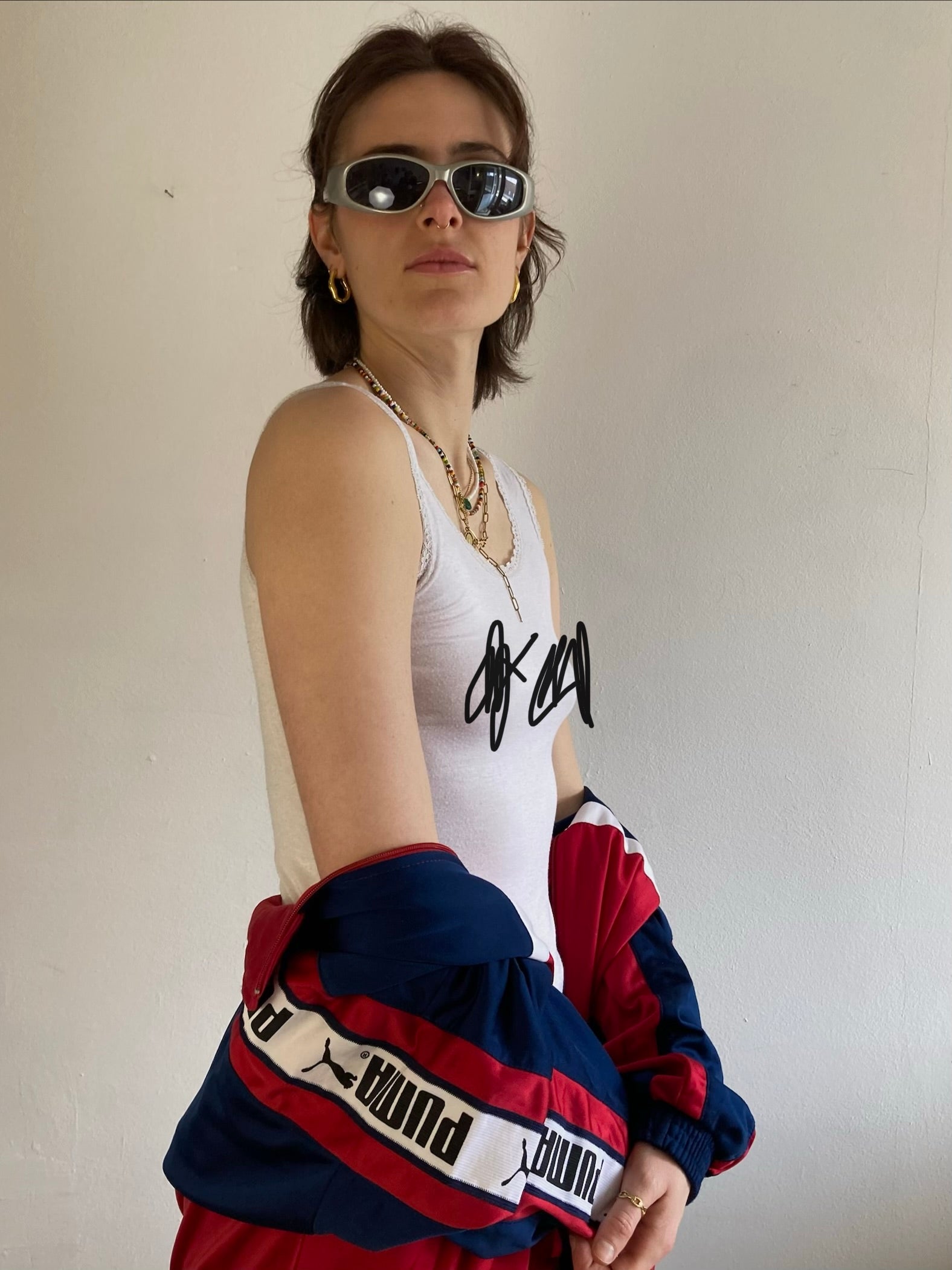 Track Jacket Vintage Red Blue Black Puma Front Logo Unisex – XL