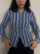 Vintage Daniel Duval Shirt Blue White Striped Unisex – M