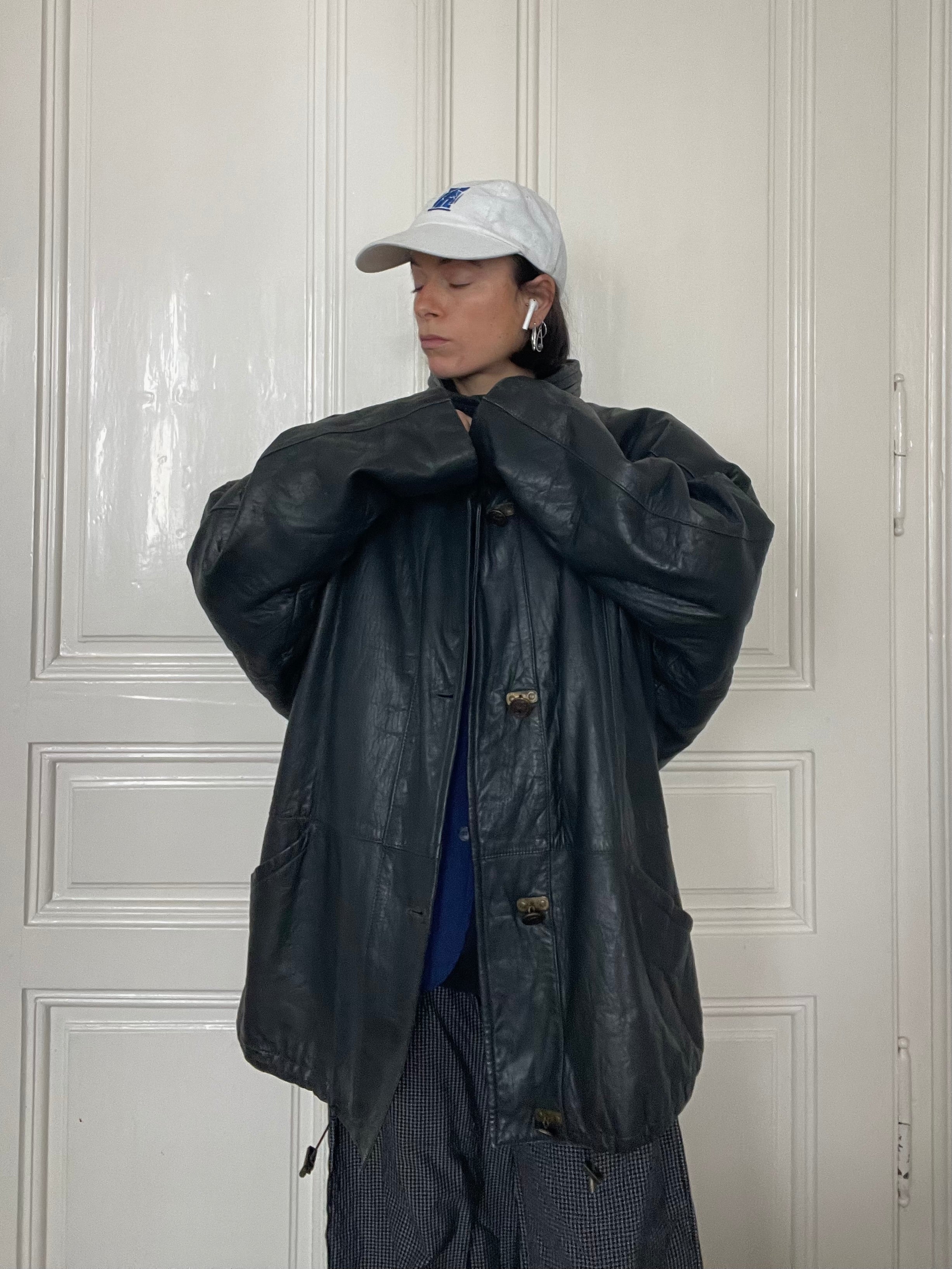 Oversized schwarze Lederjacke - Kleiderhaufen - Default Title