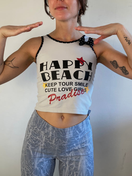 Top Vintage Y2K Spaghetti Strap Happy Beach Front Print Women – XS