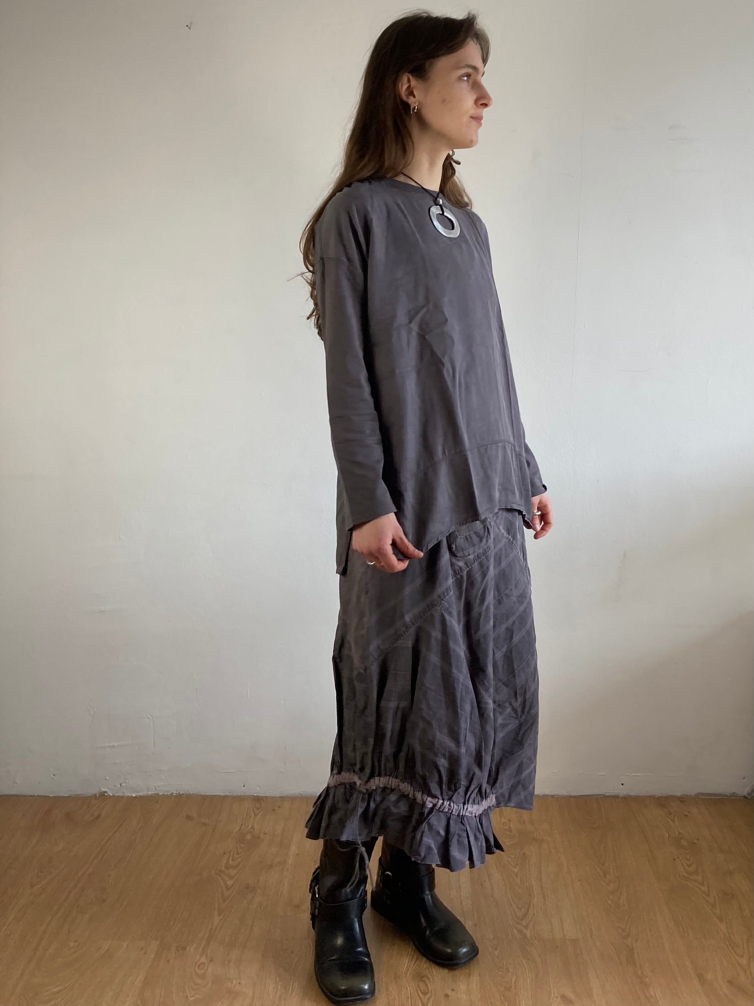 Dress Vintage Y2K Grey Purple Multi Detail Flowing Layering Summer Women – S/M