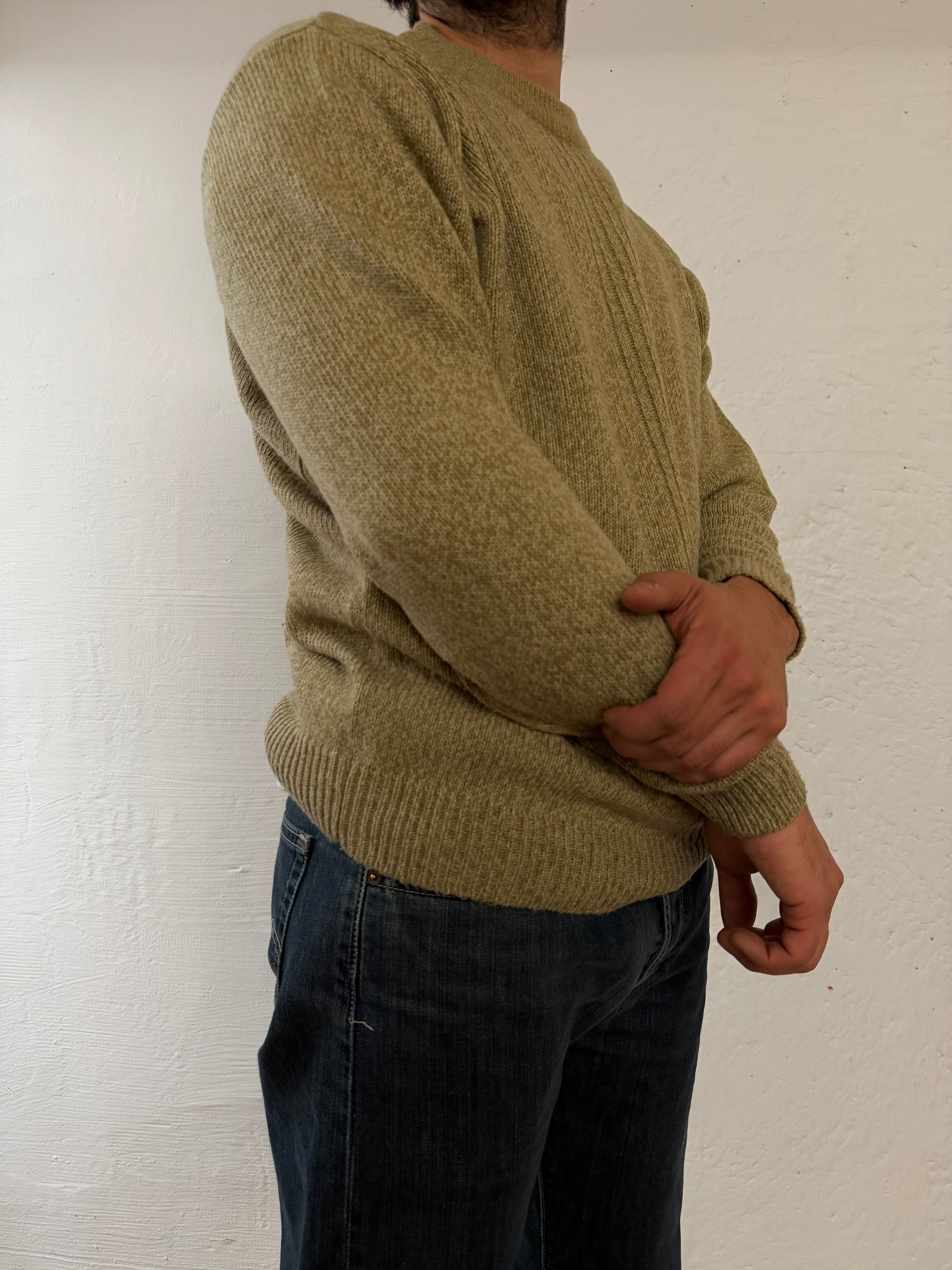 Pullover Authentic Yellow Cream Ocher Wool Blend Longsleeve Unisex  – XL