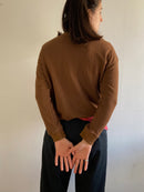 Sweater Vintage 90s Brown Front Stitch Graphic Unisex – M