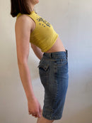 Top Vintage Y2K Baby Tee Front Print Yellow Fitted Cotton Blend Women – S