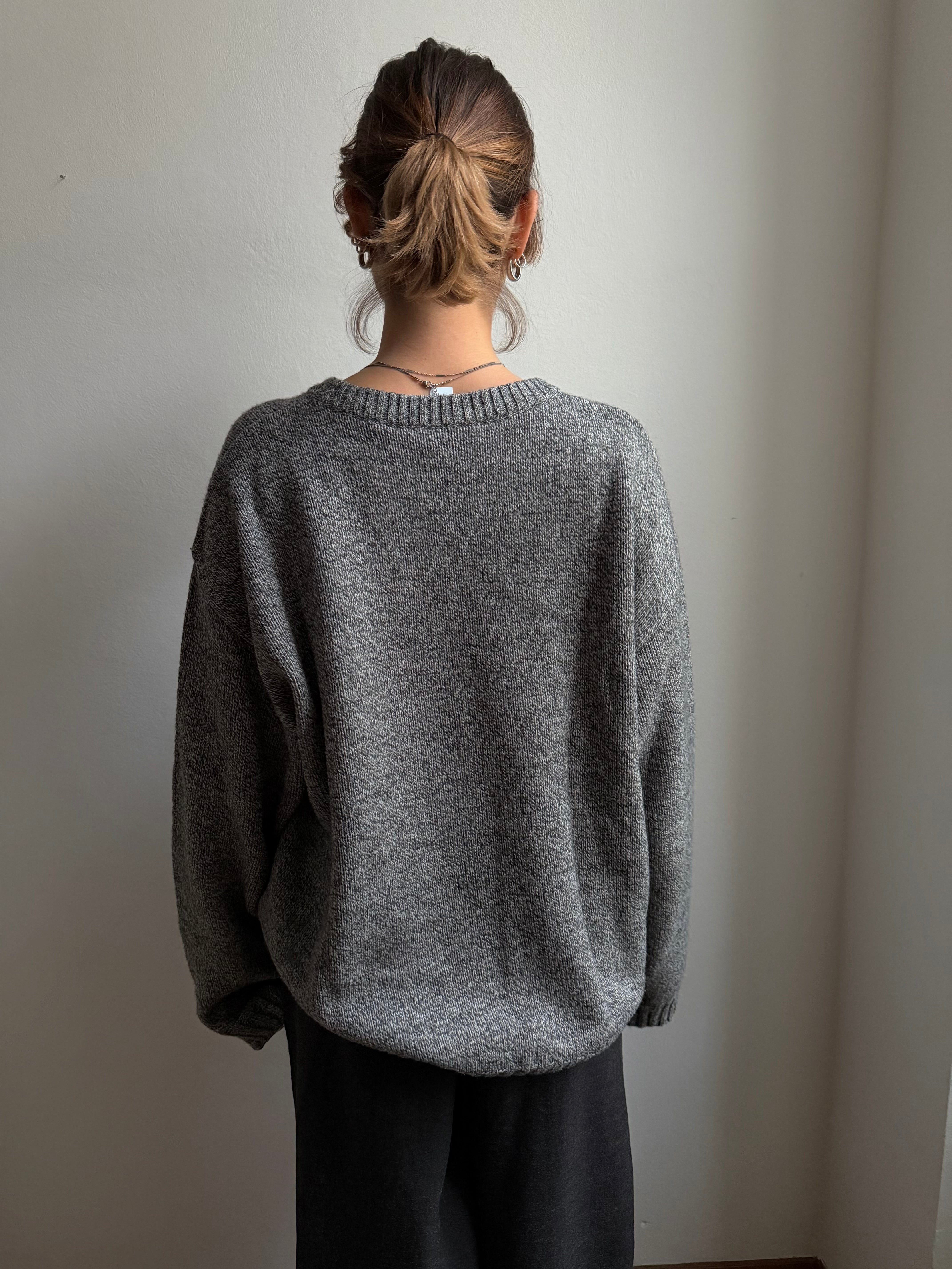 Vintage Oversized Wool Sweater Grey Unisex - L