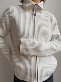 Cardigan Cream White Unisex Turtle Neck - M
