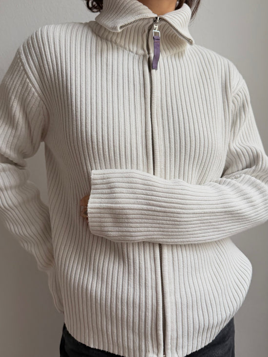 Cardigan Cream White Unisex Turtle Neck - M