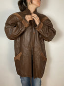 Jacket Vintage Keginapary Leather Coat Brown Plush Sleeve Women – M/L
