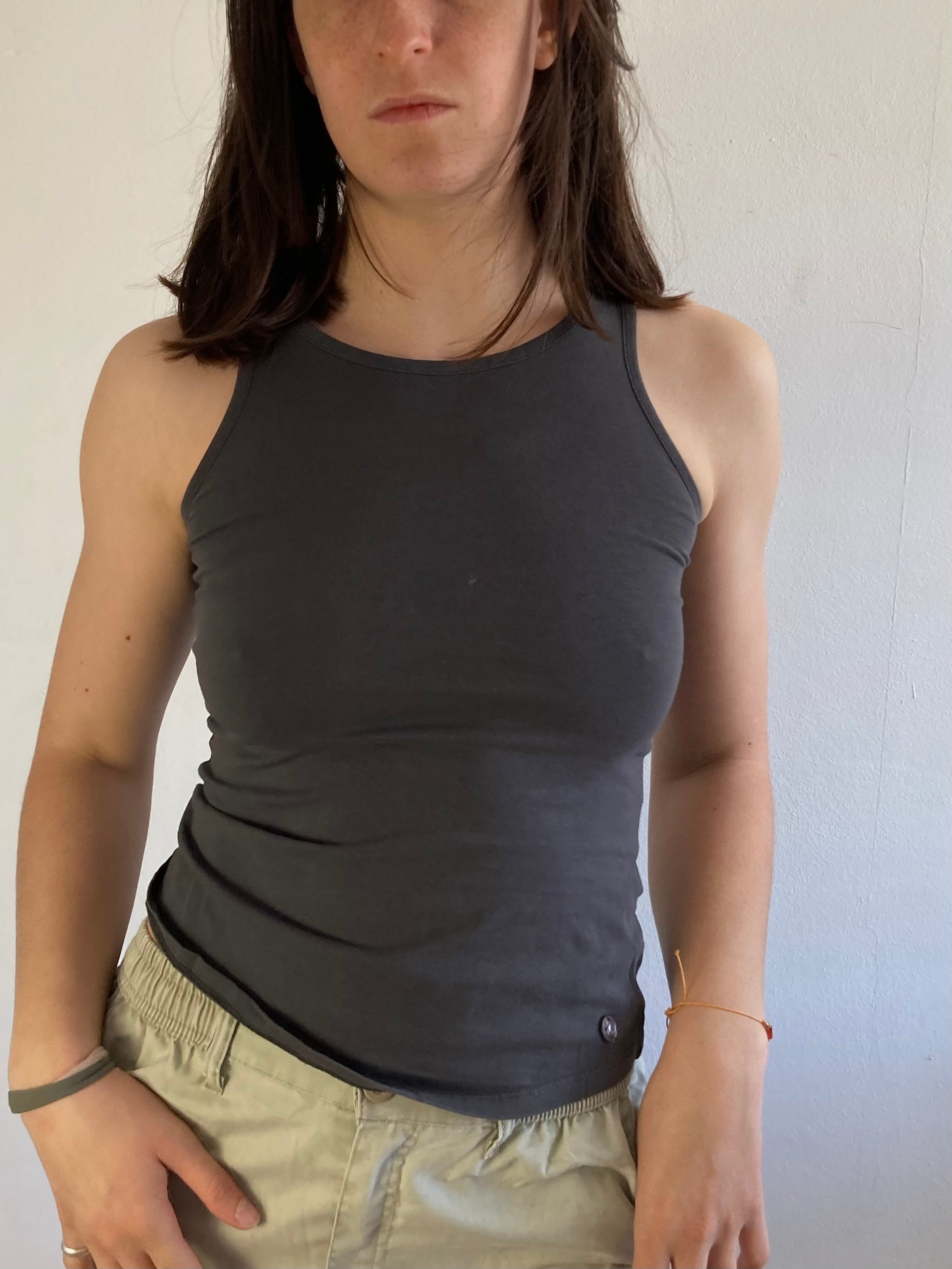 Top Shirt Slim Fit Basic Summer Grey Black Women – M