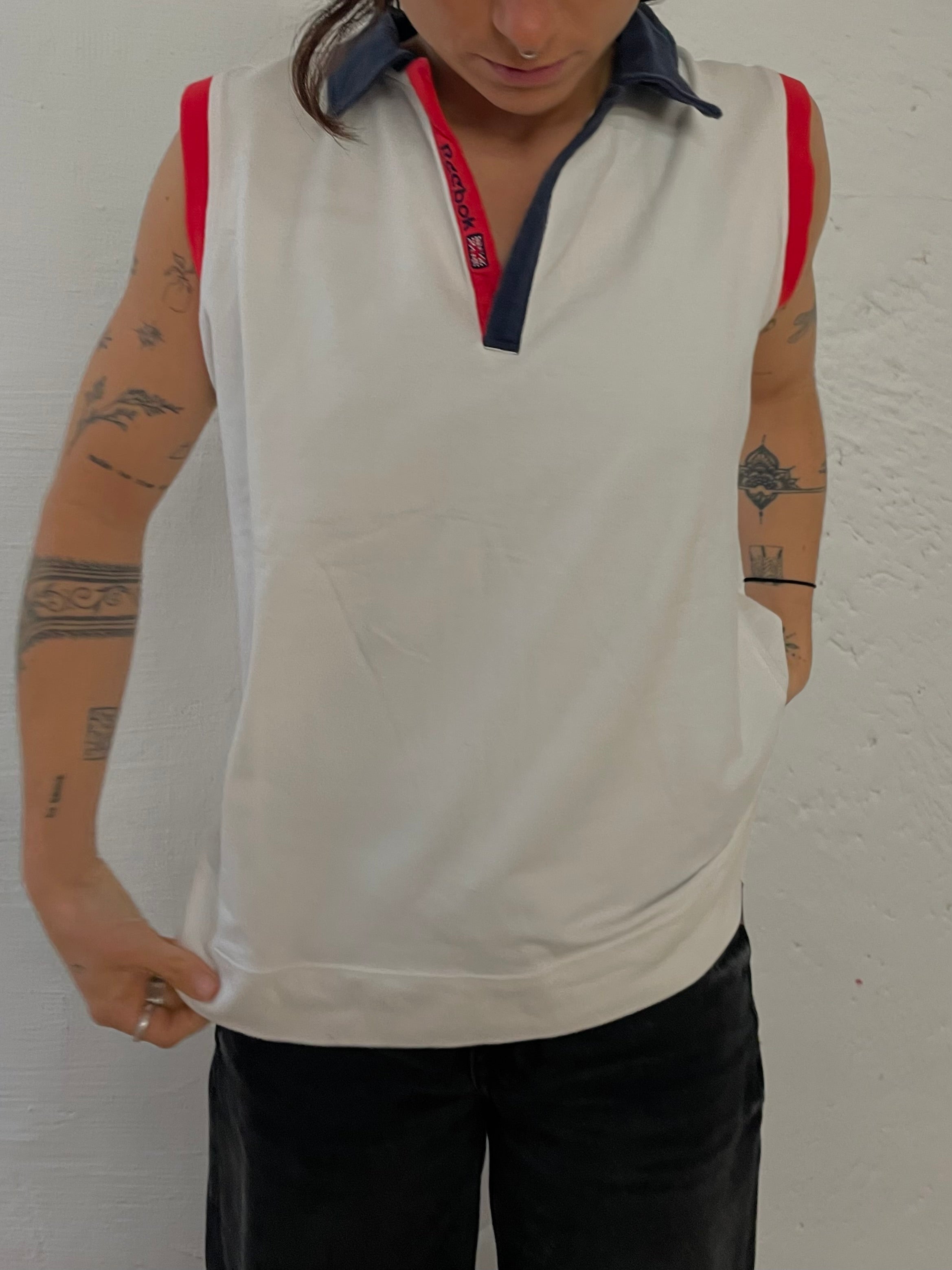 Vintage Reebok Sleeveless Polo Shirt Collared White – XL