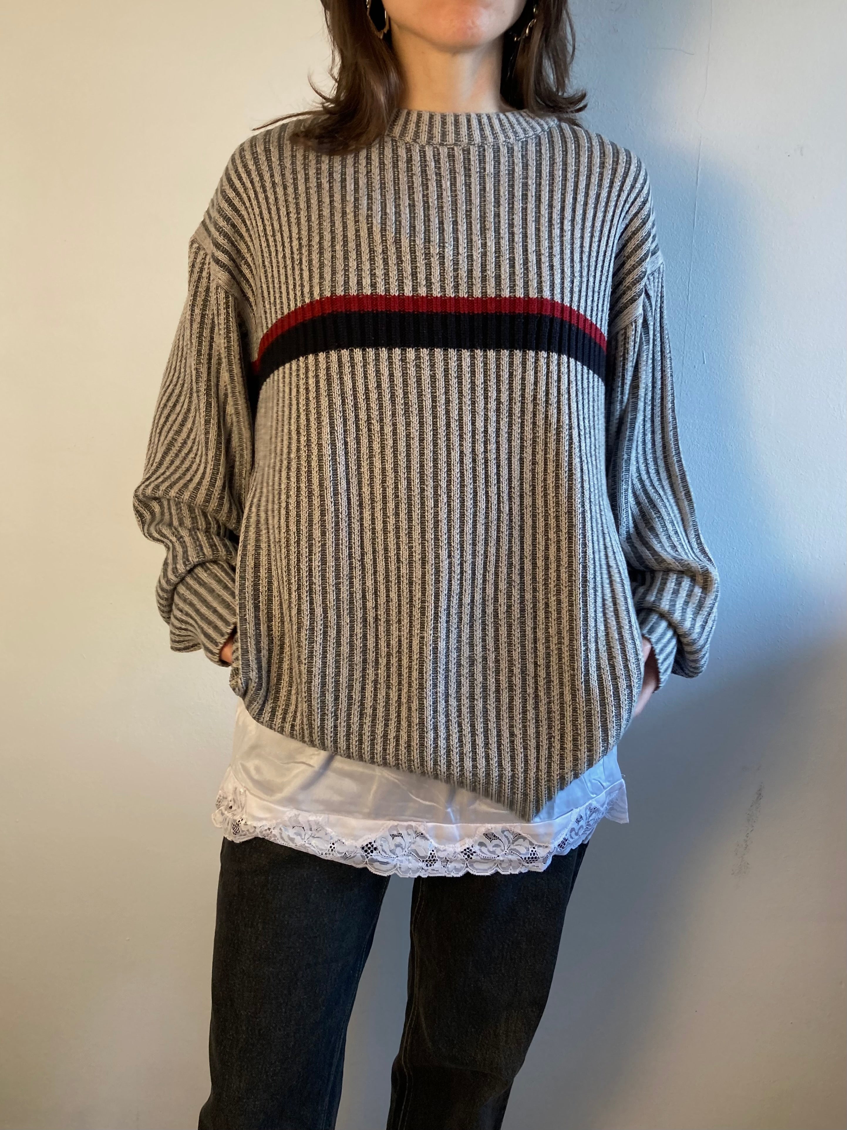 Sweater Vintage Grey Cotton-Blend Oversized Unisex – M/L