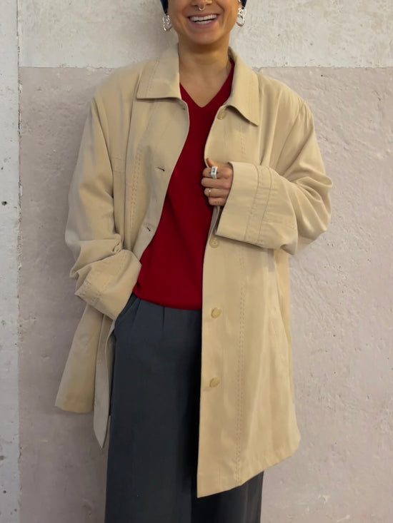 Vintage Trenchcoat Wide Sleeves Mid-Length Beige Cream – M