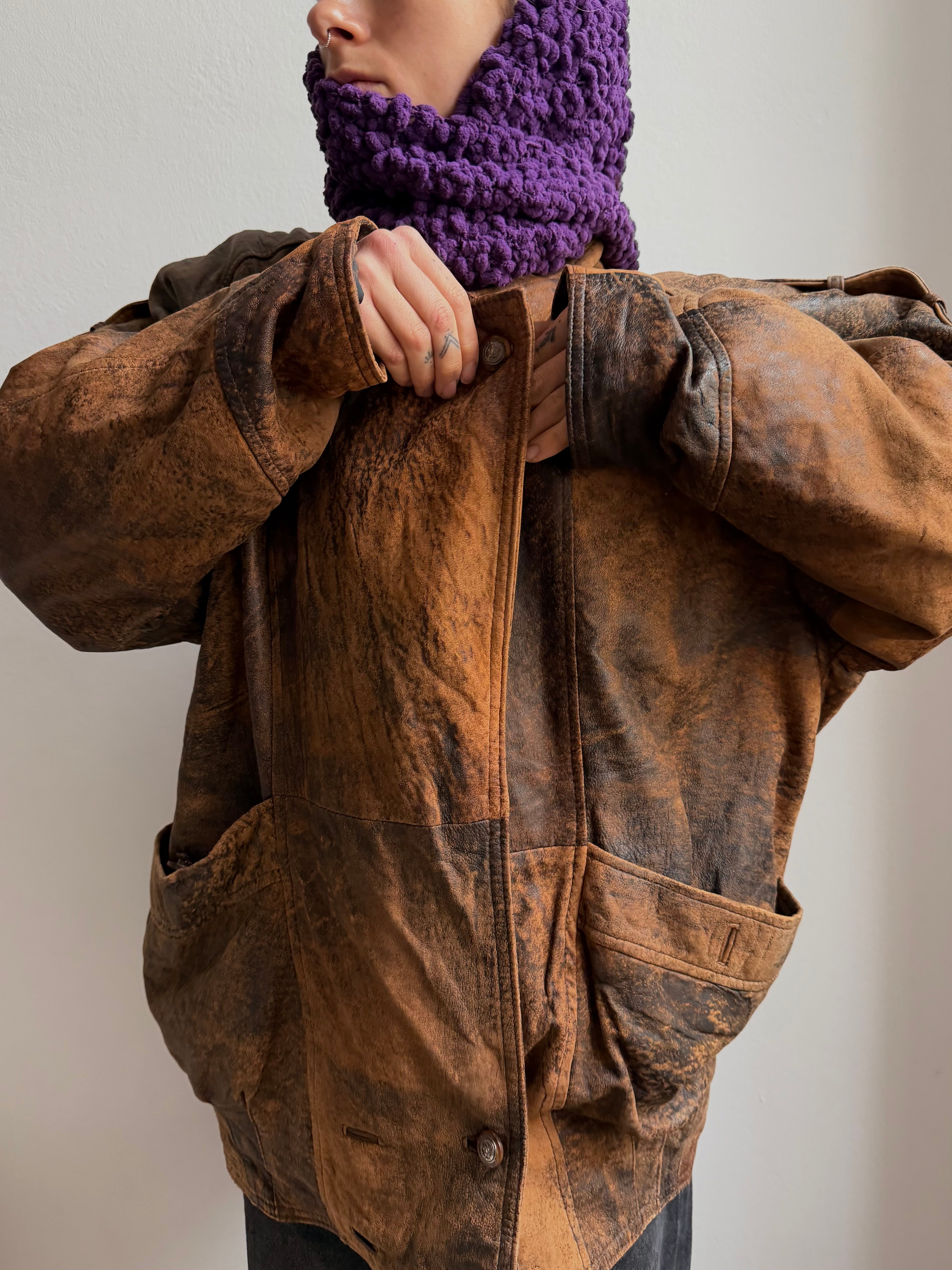 Vintage Leatherjacket Brown Unisex 100% Leather - 36