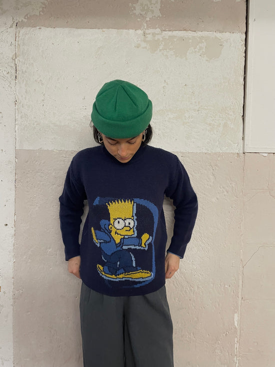 Vintage Bart Simpson Snowflake Pullover Graphic Knit Blue – S/M
