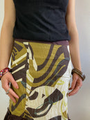 Skirt Vintage Y2K Brown Cream Yellow Ochre Patterned Cotton-Blend Women – S