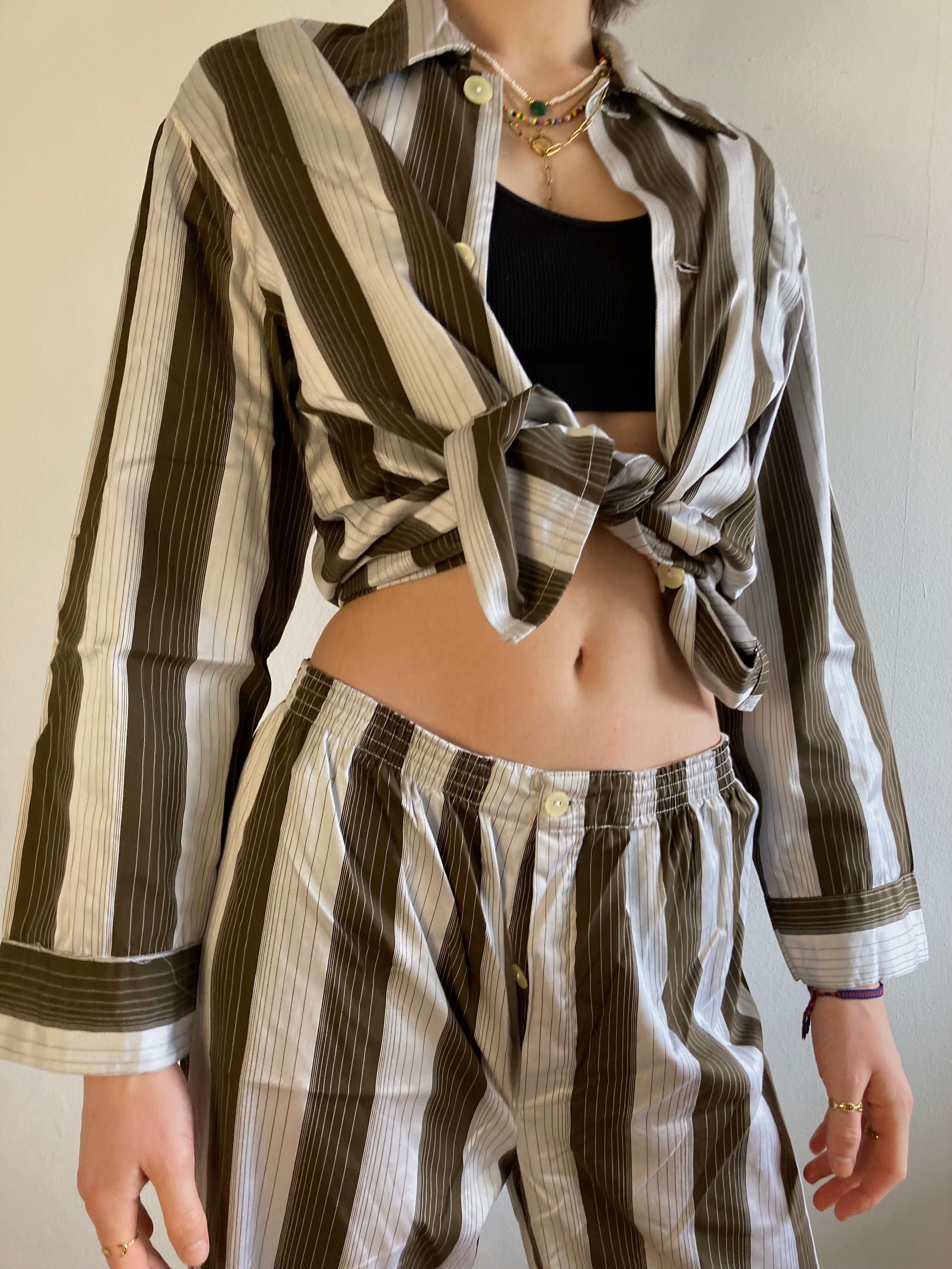 Two-Piece Set Vintage Striped Jacket & Trousers Sumavan Unisex – M