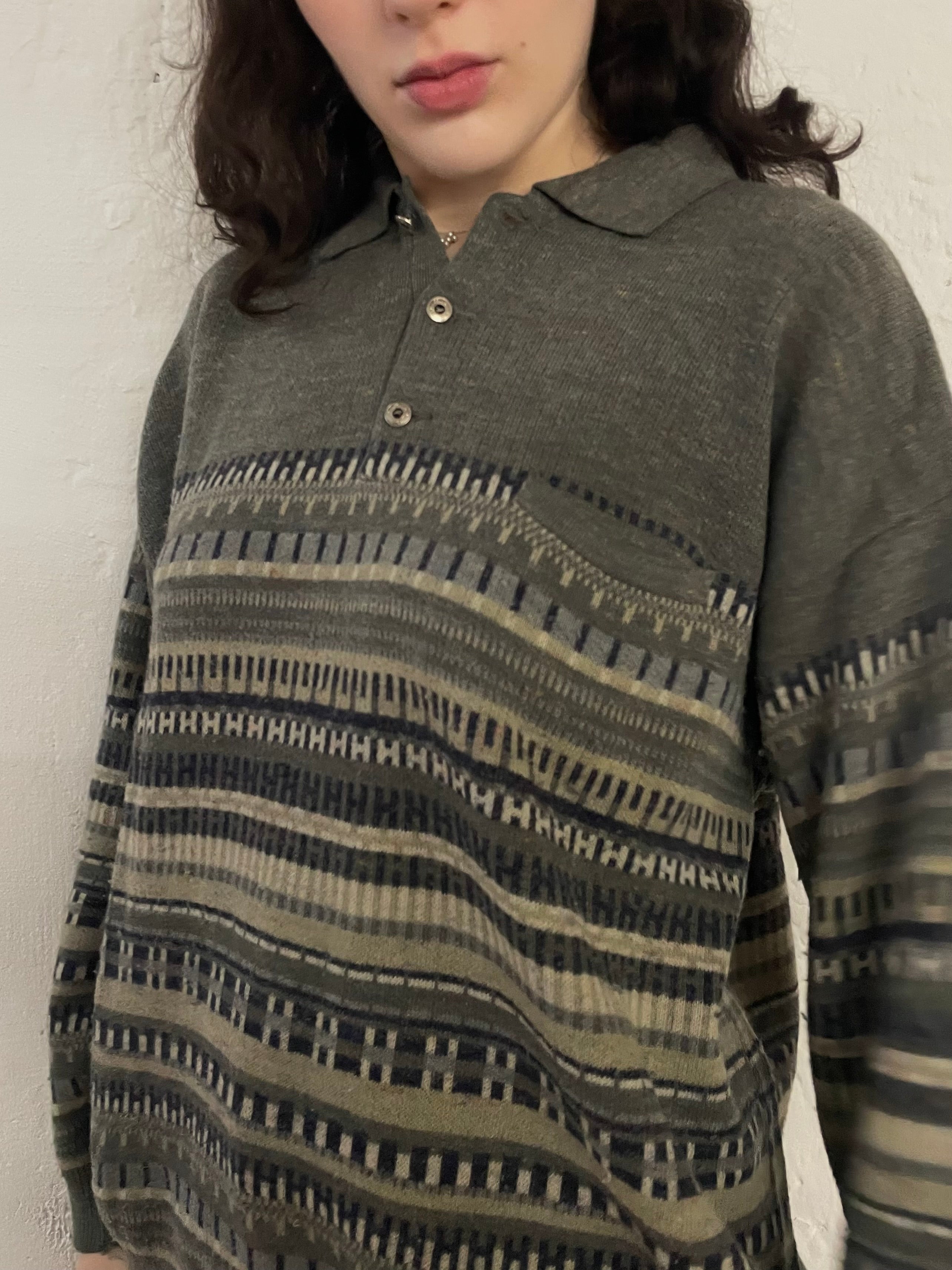 Vintage Rodes Wool Sweater Polo Long Sleeve Grey – M