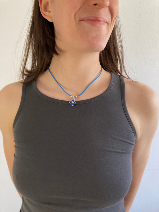 Necklace Vintage Blue Floral Ribbon Detail – One Size