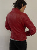 Vintage Arma Leather Biker Jacket Fitted Red Beautiful Patterns – S