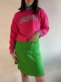 Vintage Skirt Grunge Green Patterned Elastic Waist Flared Hem – M