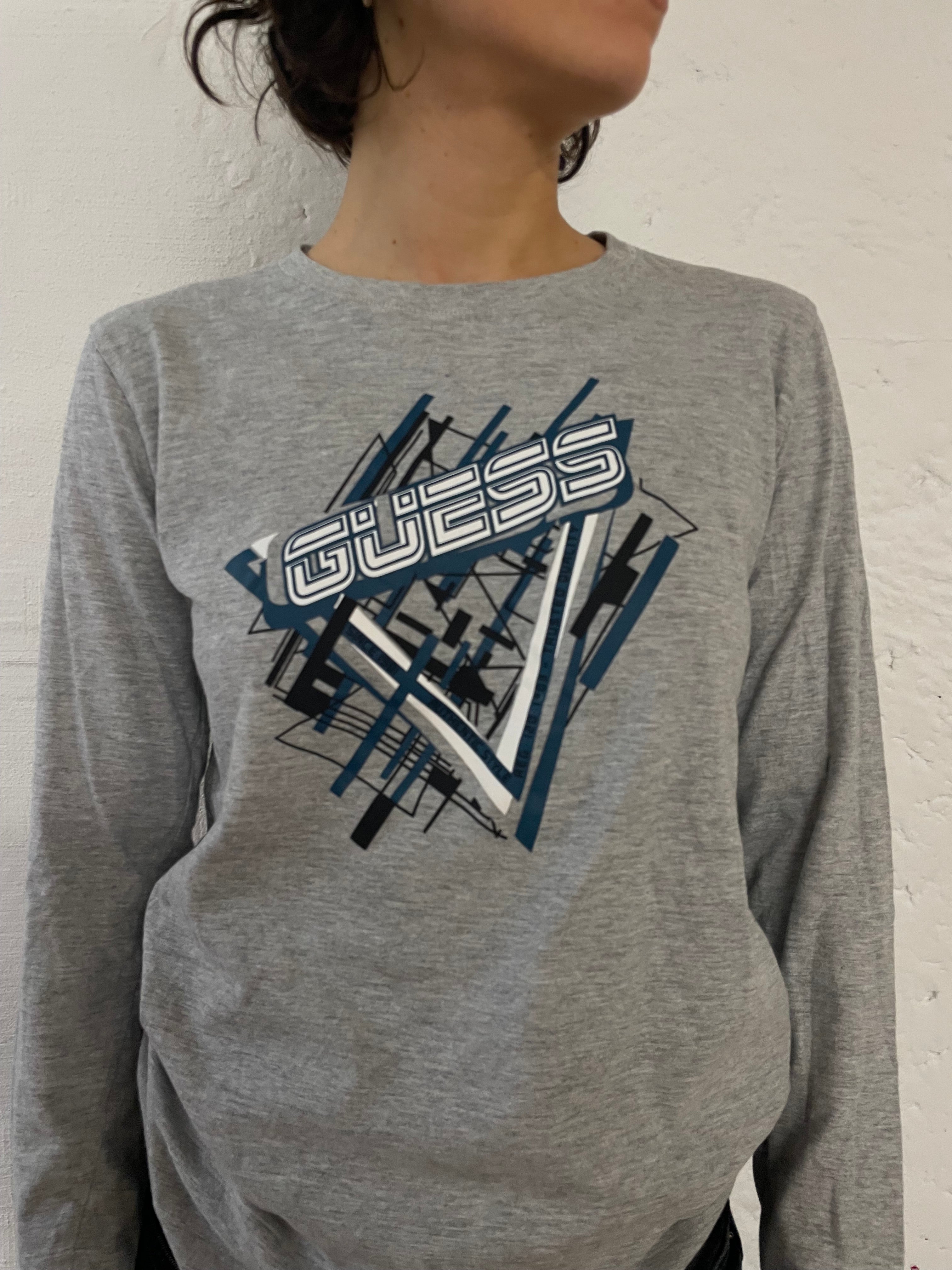 Guess Long Sleeve Shirt Front Print Grey – S