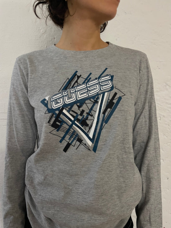 Guess Long Sleeve Shirt Front Print Grey – S